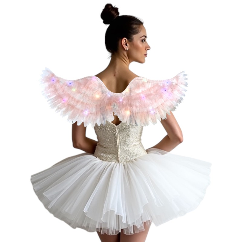 Skrzydełka Pudrowy róż Magiczne Delikatne LED Tiul 56x17cm