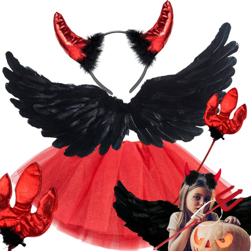 Zestaw Kostiumowy Strój Mały Diabełek Skrzydła Rogi Spódniczka