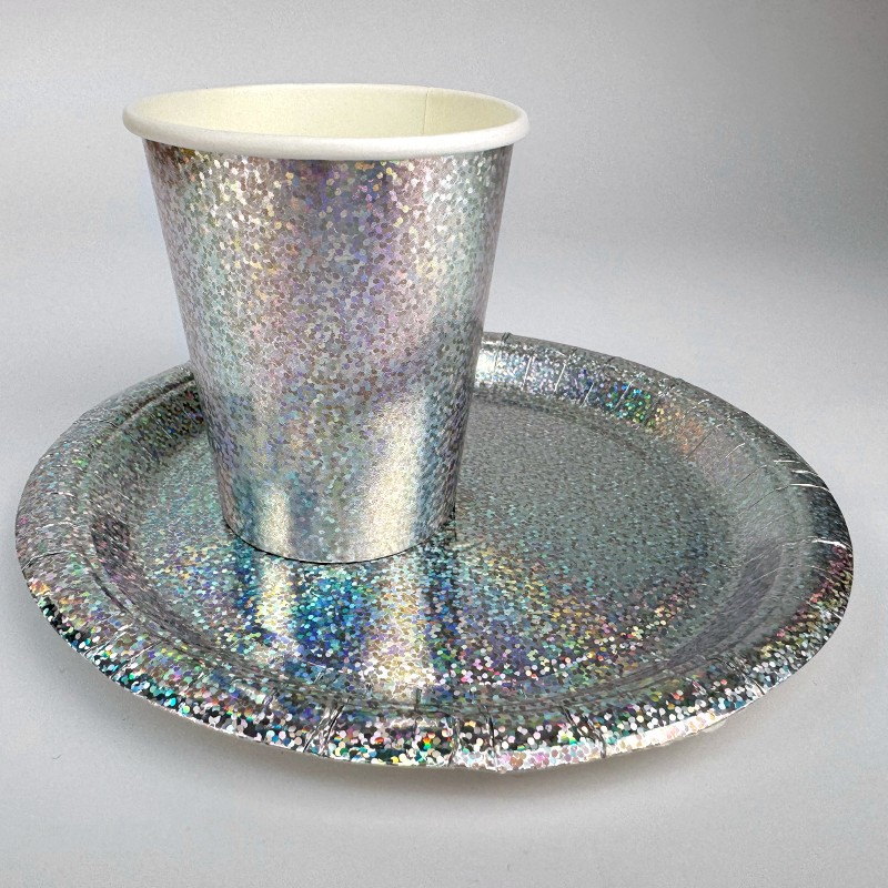 Zestaw talerzyki Kubeczki jednorazowe papierowe HOLO 12szt