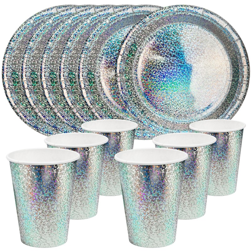 Zestaw talerzyki Kubeczki jednorazowe papierowe HOLO 12szt