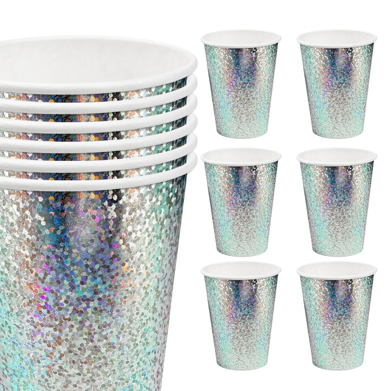 Zestaw talerzyki Kubeczki jednorazowe papierowe HOLO 12szt