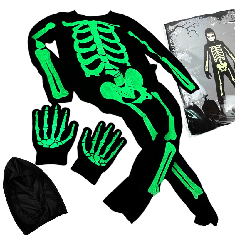 Kostium FLUO świecącego w ciemności szkieletu Strój kościotrup