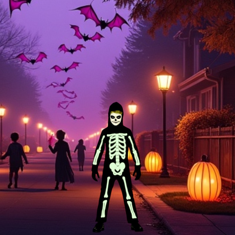 Kostium FLUO świecącego w ciemności szkieletu Strój kościotrup