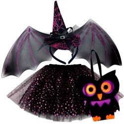 Zestaw czarownicy w kolorach czerni i fioletu nietoperz