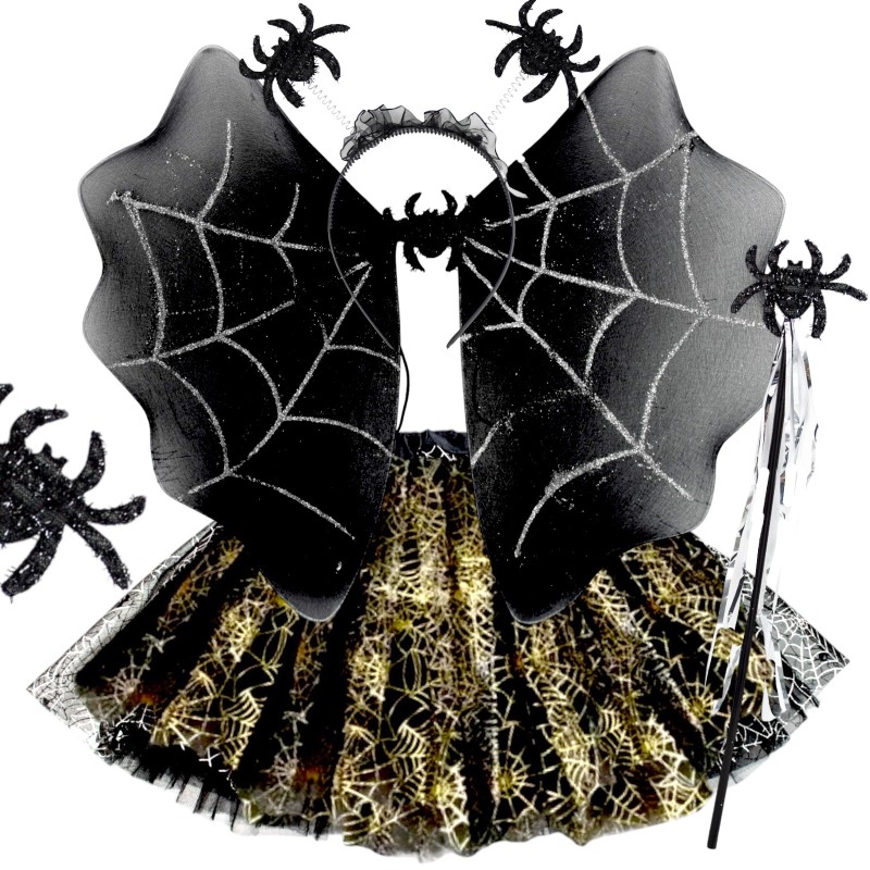 Strój wiedźma nietoperz Złota pajęczarka Zestaw z tutu Halloween
