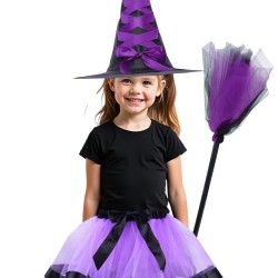 Kostium Czarownicy z miotłą Fiolet Wiedźma Halloween