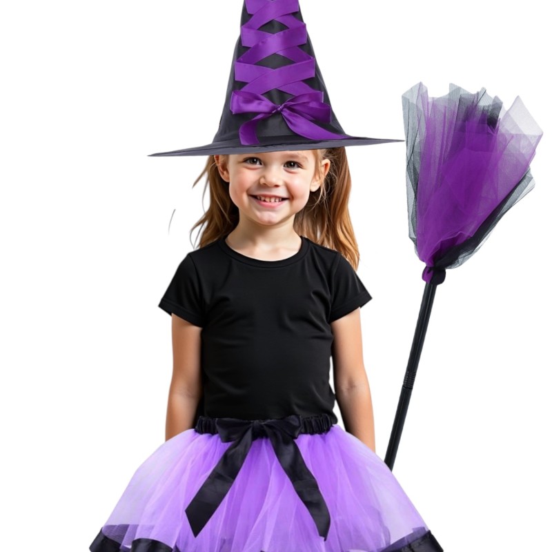 Kostium Czarownicy z miotłą Fiolet Wiedźma Halloween