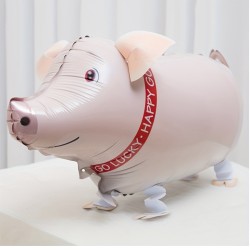 Balon spacerowy Świnka z wstążką i nóżkami