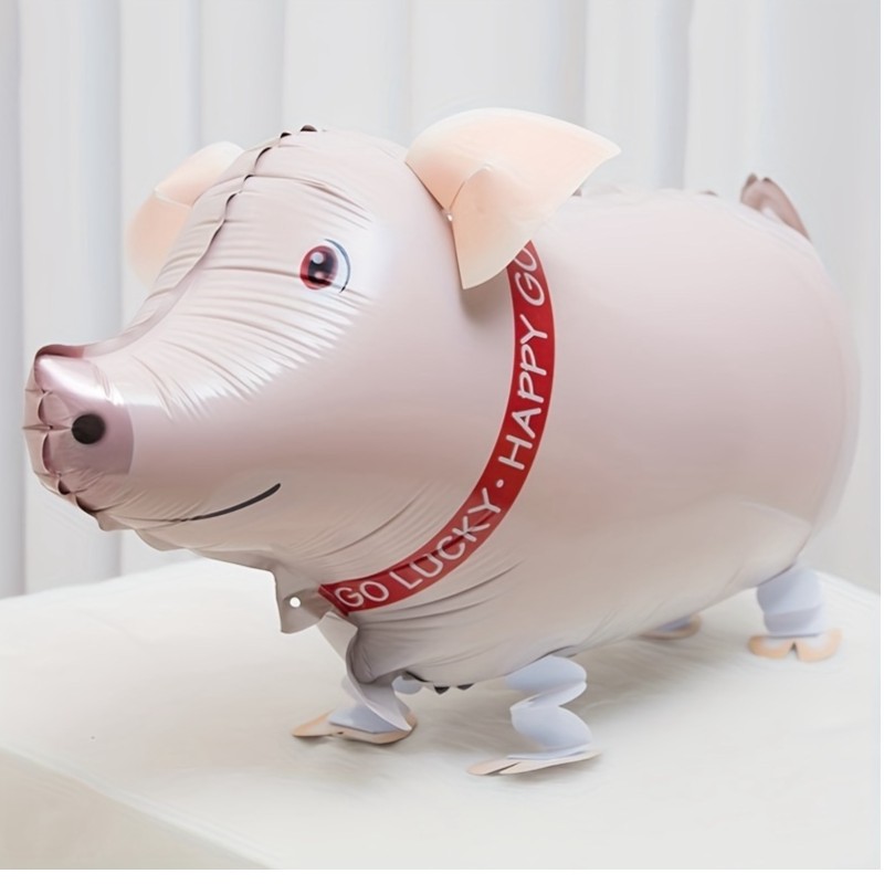 Balon spacerowy Świnka z wstążką i nóżkami