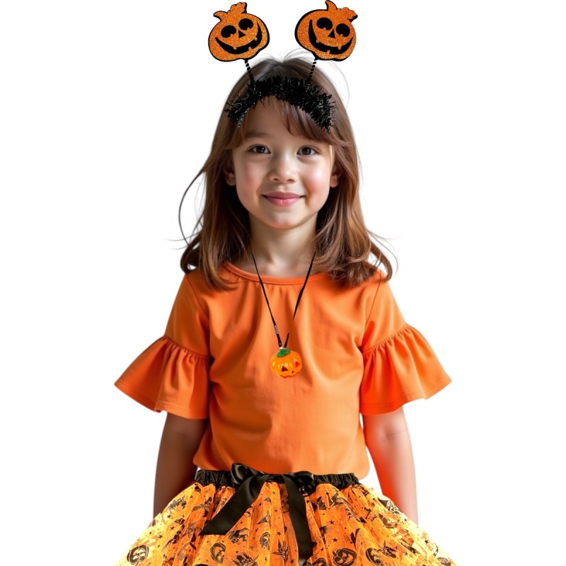 Zestaw Strój Halloween Spódniczka Dynia opaska Lampion