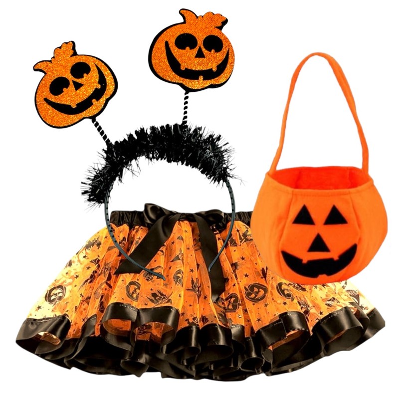 Zestaw Kostium Dynia Halloween Spódniczka Opaska i Torebka