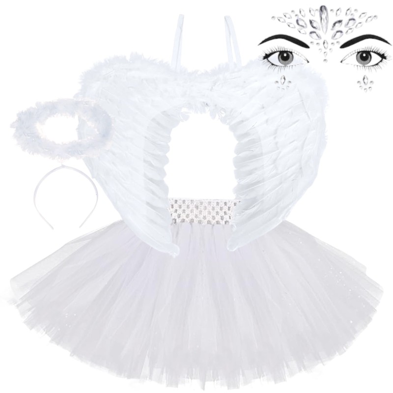 Zestaw Kostium Aniołek Skrzydła Spódniczka Aureola Kryształki