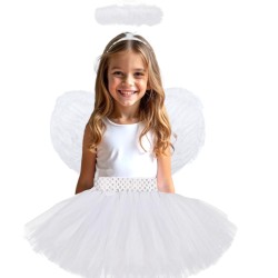 Zestaw Kostium Aniołek Skrzydła Spódniczka Aureola Kryształki