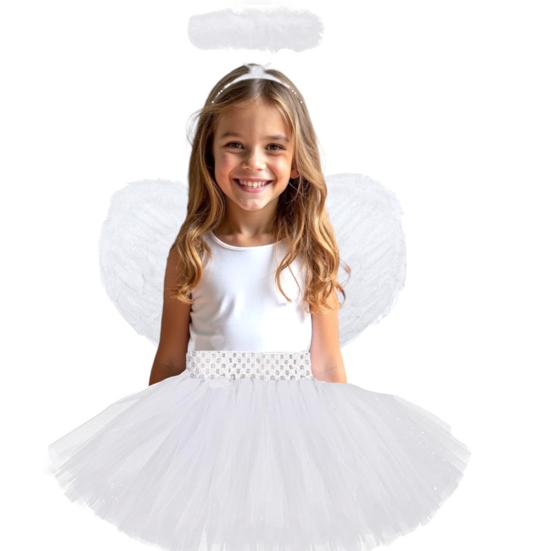 Zestaw Kostium Aniołek Skrzydła Spódniczka Aureola Kryształki
