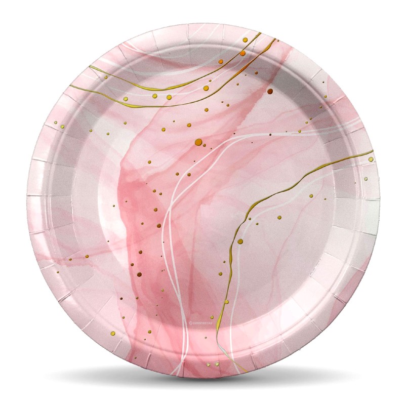 Talerzyki papierowe jednorazowe marmur róż 23cm 6szt