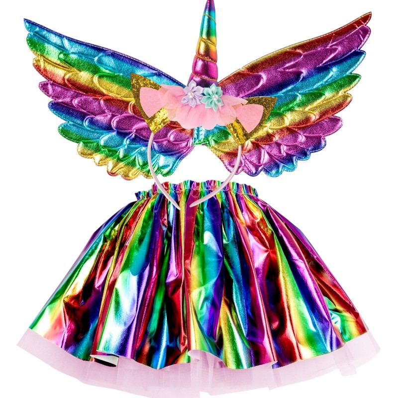 Strój Jednorożec Tęczowa Spódnica Skrzydła Pegaz Opaska