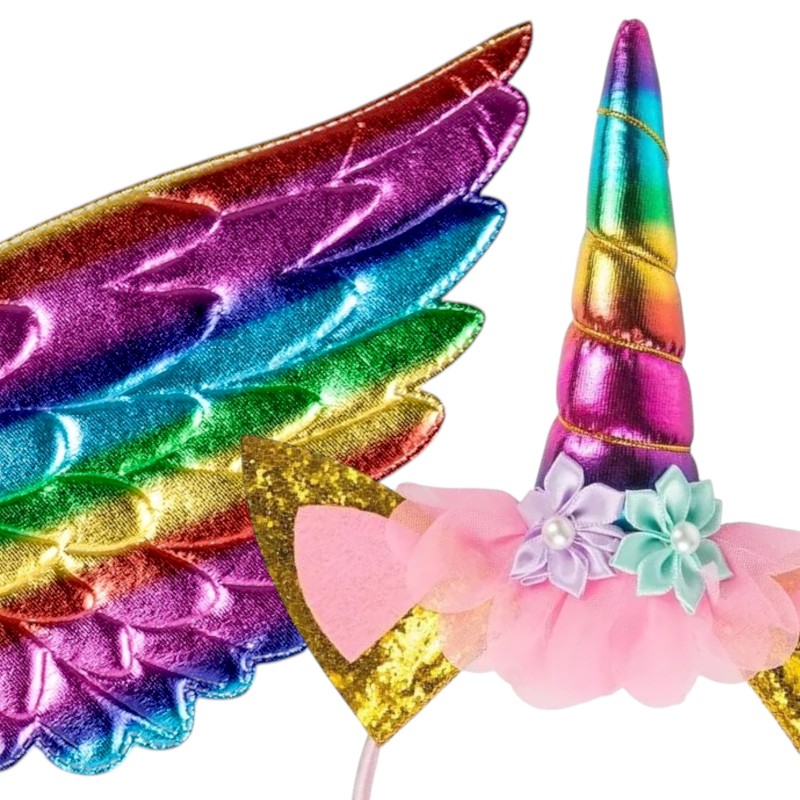 Strój Jednorożec Tęczowa Spódnica Skrzydła Pegaz Opaska
