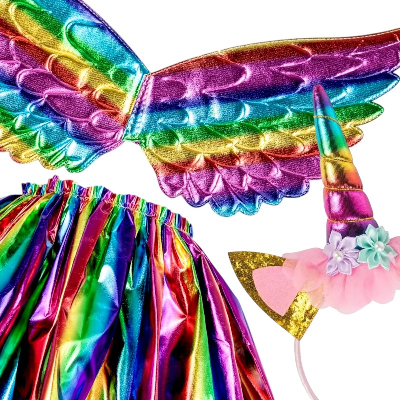 Strój Jednorożec Tęczowa Spódnica Skrzydła Pegaz Opaska