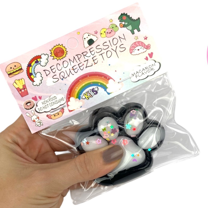 Gniotek łapka Czarna z brokatem Mochi Macaron Flavor