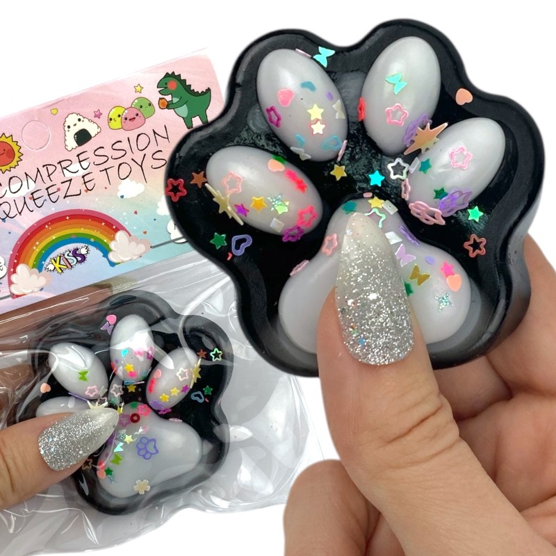 Gniotek łapka Czarna z brokatem Mochi Macaron Flavor