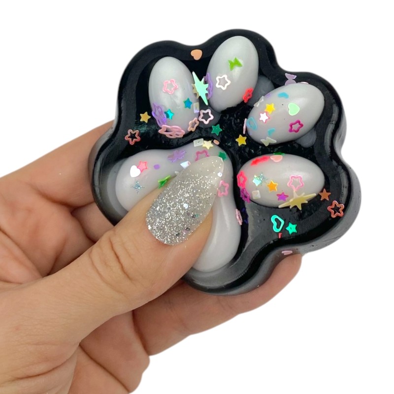 Gniotek łapka Czarna z brokatem Mochi Macaron Flavor