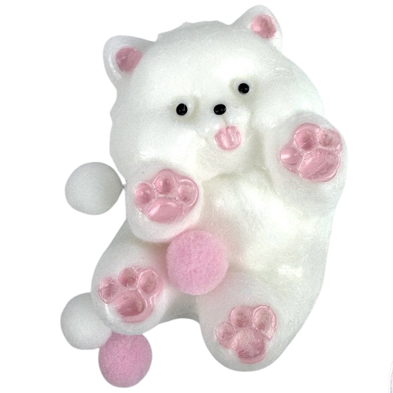 Gniotek kotek biały z różowymi łapkami i kuleczkami