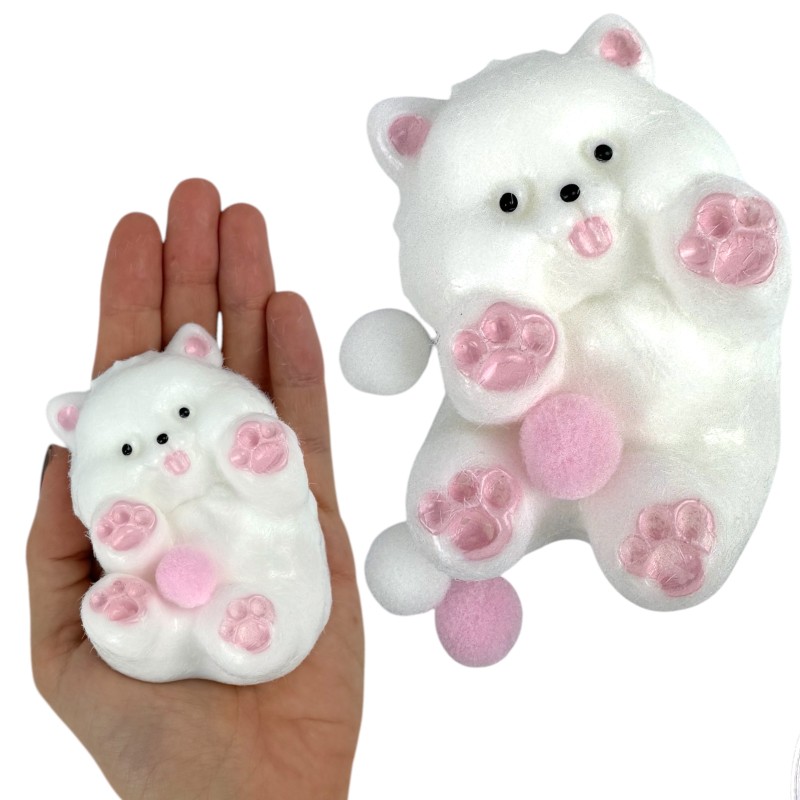 Gniotek kotek biały z różowymi łapkami i kuleczkami