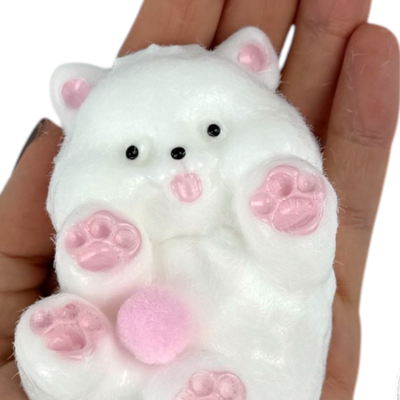 Gniotek kotek biały z różowymi łapkami i kuleczkami