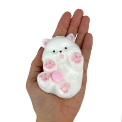 Gniotek kotek biały z różowymi łapkami i kuleczkami