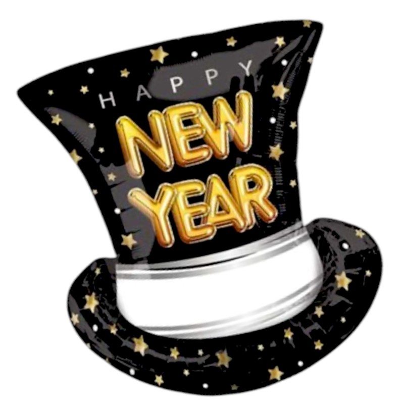 Balon Foliowy na Nowy Rok Happy New Year Kapelusz 55x63cm