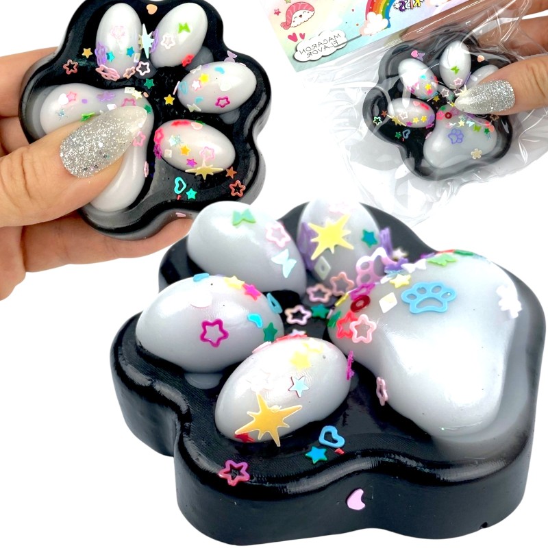 Gniotek łapka Czarna z brokatem Mochi Macaron Flavor