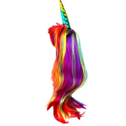 Strój Jednorożec Kolorowa Tęczowa Peruka z Rogiem Pegaz Kryształki