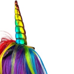 Strój Jednorożec Kolorowa Tęczowa Peruka z Rogiem Pegaz Kryształki