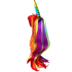 Strój Jednorożec Kolorowa Tęczowa Peruka z Rogiem Pegaz Kryształki
