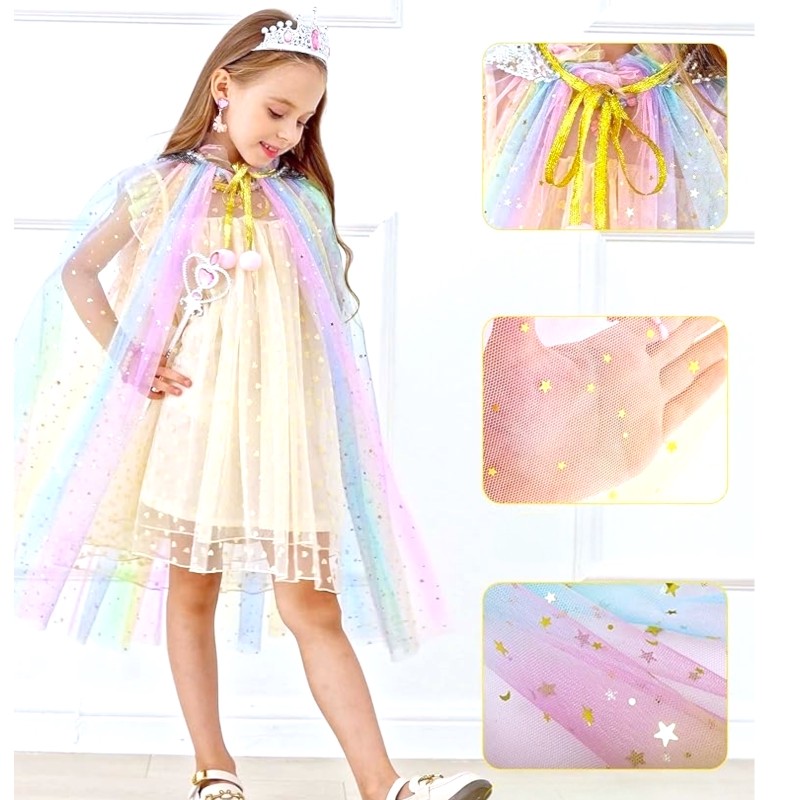 Tiara Berło Peleryna Tęczowa z błyszczącymi gwiazdkami