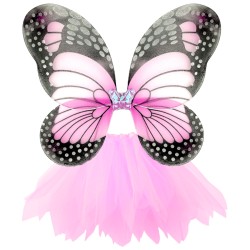 Strój Motyl Różowy zestaw Spódniczka skrzydła opaska różdżka Kryształki