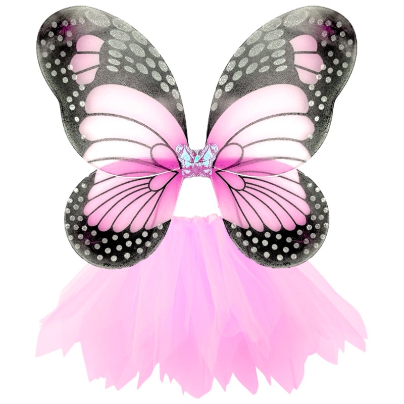 Strój Motyl Różowy zestaw Spódniczka skrzydła opaska różdżka Kryształki