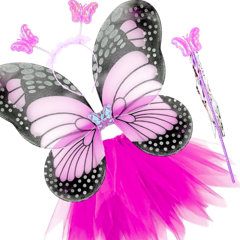 Strój Baśniowy Motyl Fuksja zestaw Spódniczka skrzydła opaska różdżka