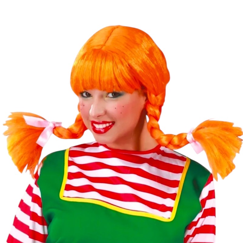 Peruka Rudowłosa Wesołka Pipi Warkoczyki z Kokardkami 