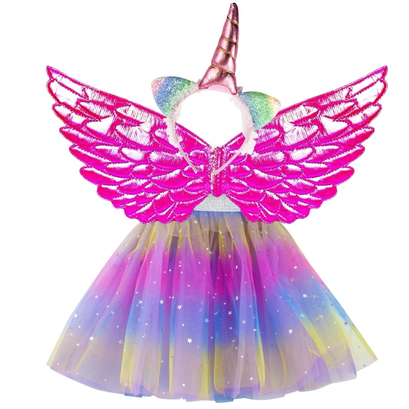 Magiczny Strój Jednorożec Duży Zestaw z Tutu skrzydełka różdżka