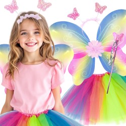 Tęczowy Zestaw Wróżki Motyl Skrzydła z kwiatem tęczowa spódniczka