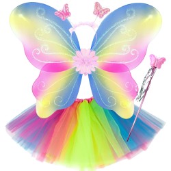 Tęczowy Zestaw Wróżki Motyl Skrzydła z kwiatem tęczowa spódniczka