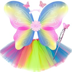 Tęczowy Zestaw Wróżki Motyl Skrzydła z kwiatem tęczowa spódniczka