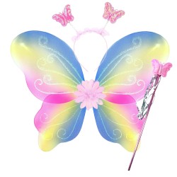 Tęczowy Zestaw Wróżki Motyl Skrzydła z kwiatem tęczowa spódniczka