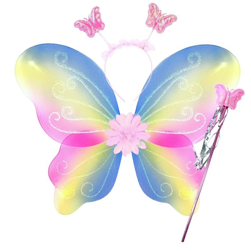 Tęczowy Zestaw Wróżki Motyl Skrzydła z kwiatem tęczowa spódniczka