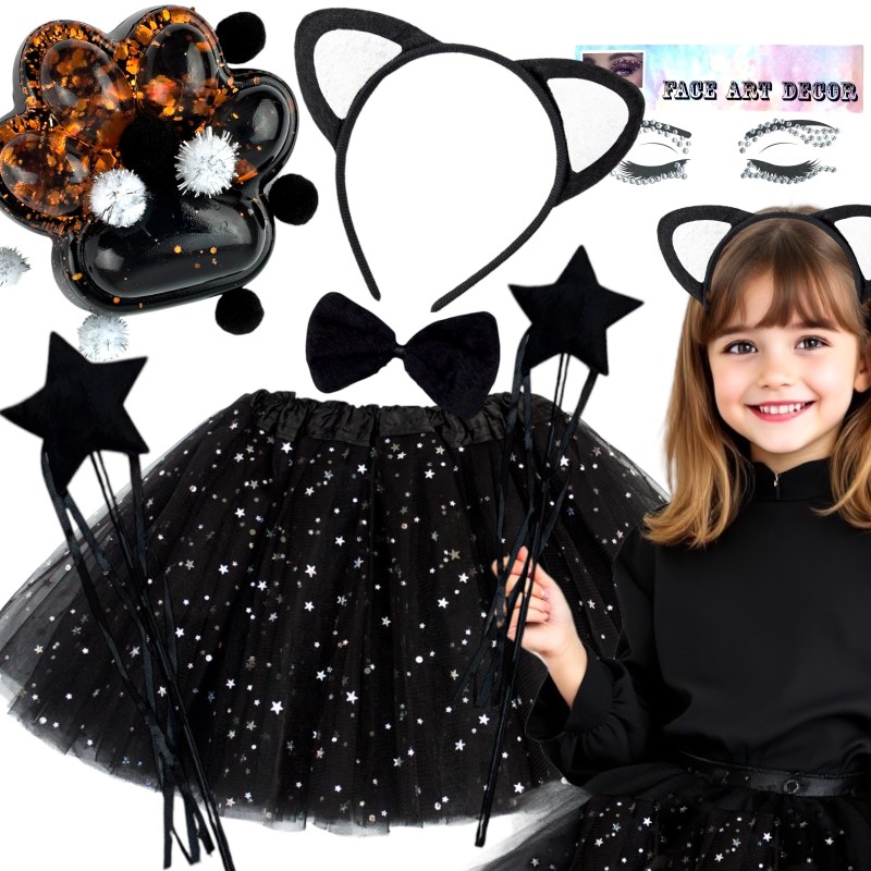 Zestaw Strój Kotka różdżka kryształki + Taba kocia łapka