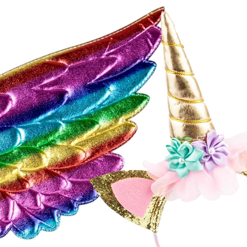 Strój Jednorożec Tęczowa Spódnica Skrzydła Pegaz Opaska