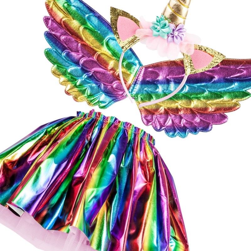Strój Jednorożec Tęczowa Spódnica Skrzydła Pegaz Opaska