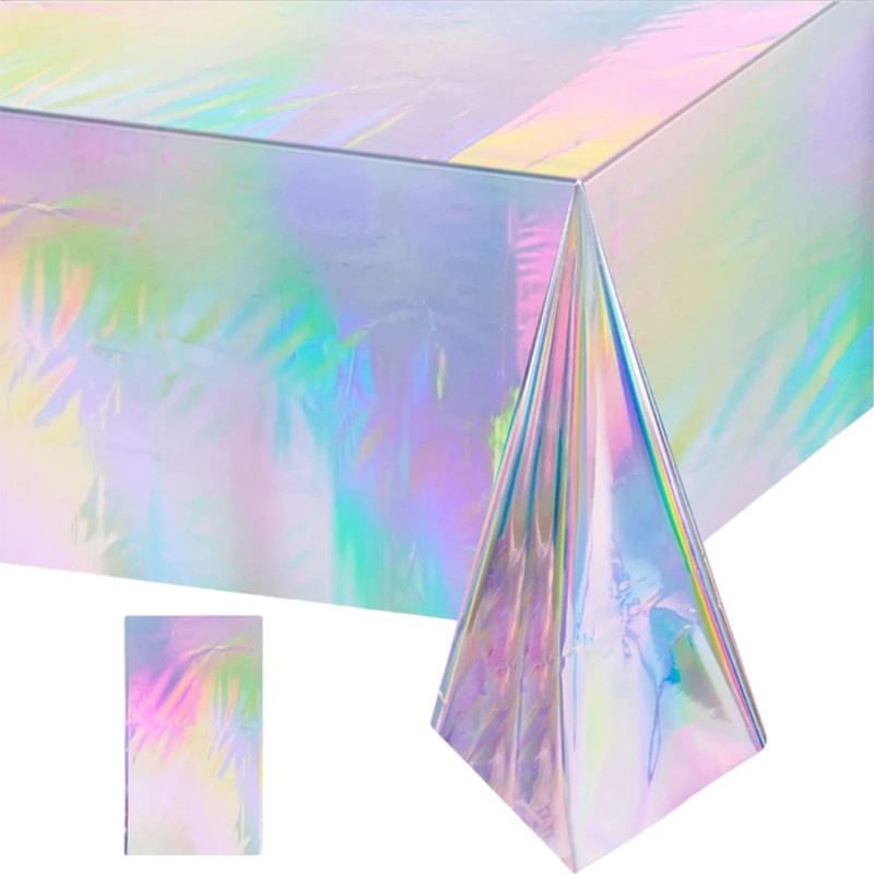 Obrus 137x183 cm na stół opalizujący holo srebrny