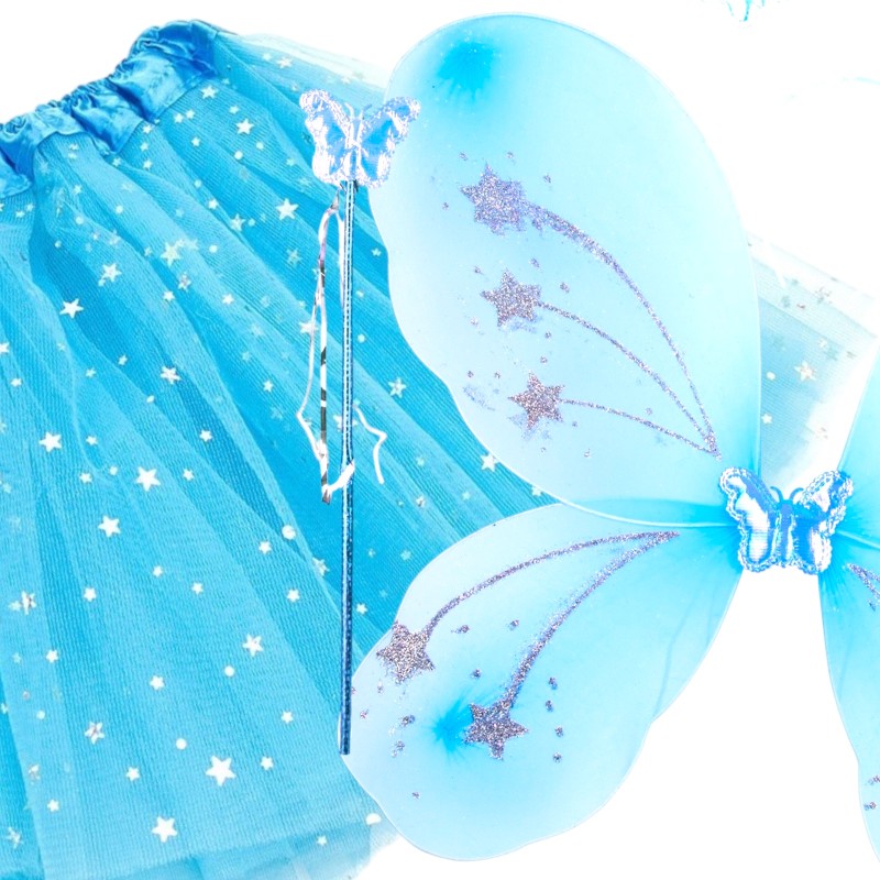 Strój Niebieski Motylek Motyl Skrzydełka TUTU Gwiazdki